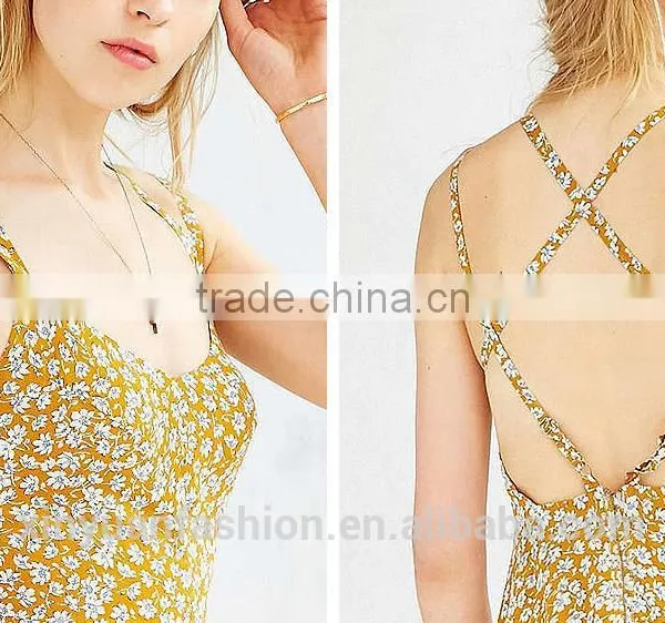 2017 Girls Spaghetti Strap Summer Dress Women Ladies Sexy Backless Flower Printed Chiffon Dress photo-5