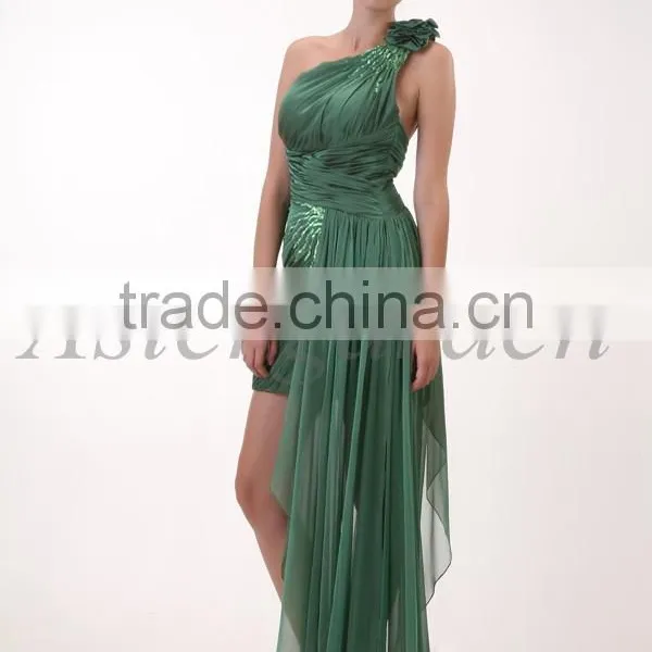 Cocktail Party Homecoming Prom Dress One Shoulder Chiffon Green Sexy Pleats Party Dress AS078 photo-4