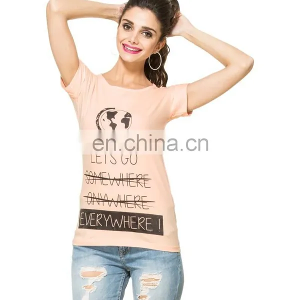 2015 Factory Direct Price Wholesale 100% Cotton Go Everywhere Graphic Peach T-shirt photo-2