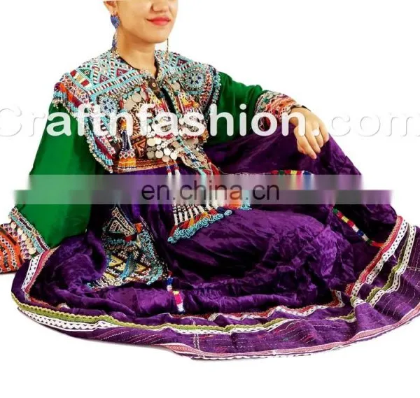 Afghan Bellydance Costume Dress- Afghan Gypsy Tribal Fusion Wedding Frock- Kuchi Handmade With Tassel Dress- Vintage Dress photo-4
