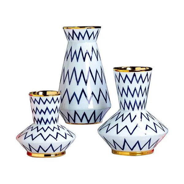 Black White Stripe Hand Made Paint Chinese Jingdezhen Ceramic Plant Vase For Living Room photo-5
