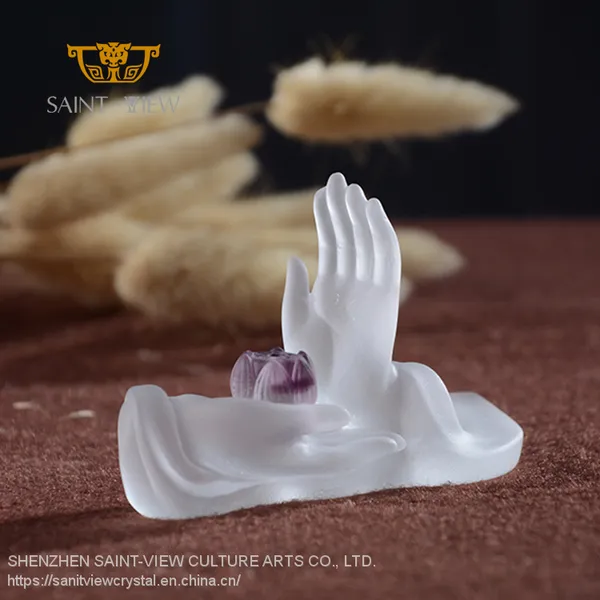 Japanese Style Crystal LIULI Romantic Pink Lotus Coil Plate for Incense Burner Ashtray photo-2
