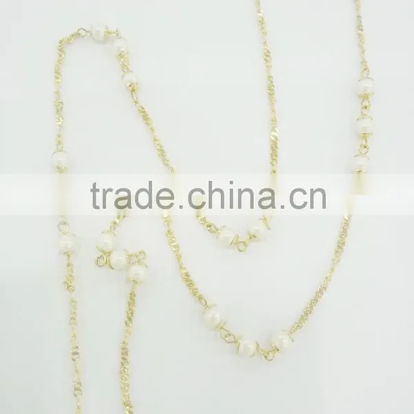 FASHION CHAIN TASSEL PEARL NECKLACE WITH CRYSTAL STONES photo-3