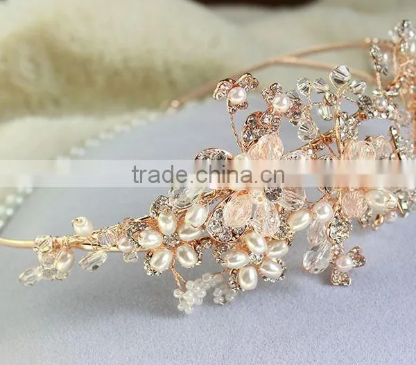 2015 Hot Sale Handmade Rhinestone Golden Flower Hair Band Hair Accessories for Women photo-5