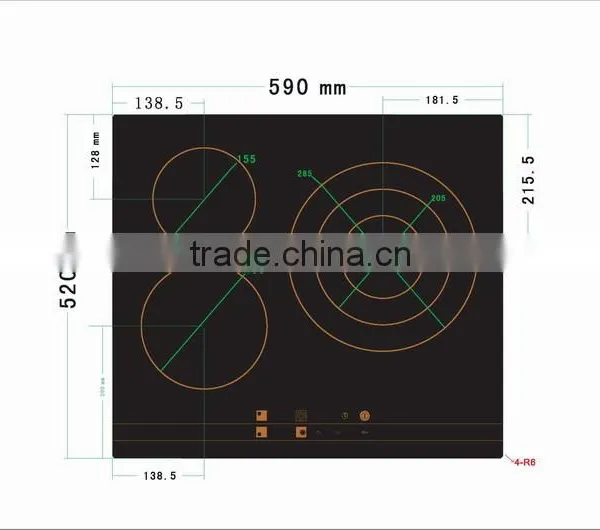 Schott glass ceramic cooker/three heating zones cooktop