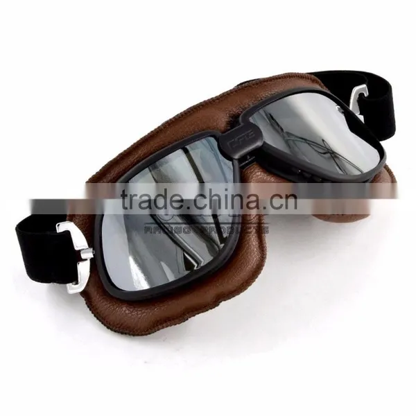 BJ-GT-009 Soft Padded Silver Lens Leather Goggles Motorcycle photo-4