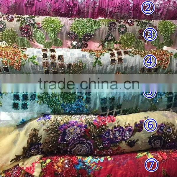 CL60047 New Arrival High Quality Real Silk Lace Fabric With Handmade Beads for Sale