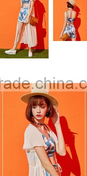 Fashion Women Summer Teen Girls Casual Going Out Printed Sexy Tank Top Pants Beach Shorts Suit for Lady photo-2