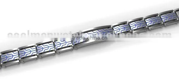 Black & Blue Fashion Men Tungsten Carbide Foldover Clasp Bangle Bracelet photo-6