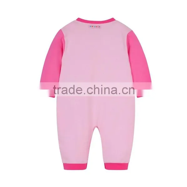 High Quality in Stock Type 100% Cotton Plain Pink Baby Girl Romper photo-2