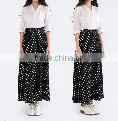 Stylish Lady Women Sweet Medium Elastic Waist Dot Chiffon Mild-calf Casual Pleated Skirt photo-3