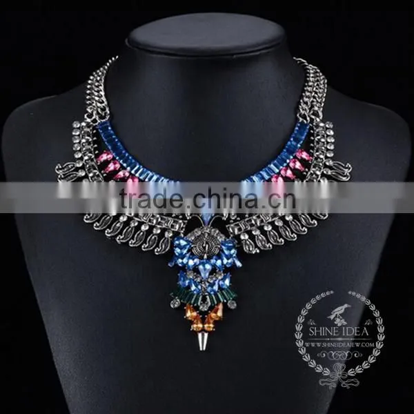 High Quality Vintage Colorful Rhinestone Chunky Statement Necklace Tin Alloy Fashion Women Pendant Necklace 6390068 photo-2