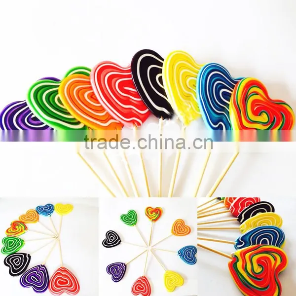 Individual Wrapped Fruit Flavour Sweets Flat Swirl Rainbow Heart Shape Lollipop photo-4