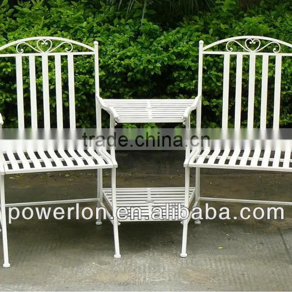 Vintage Garden Outdoor White Metal Siamese Chairs photo-2