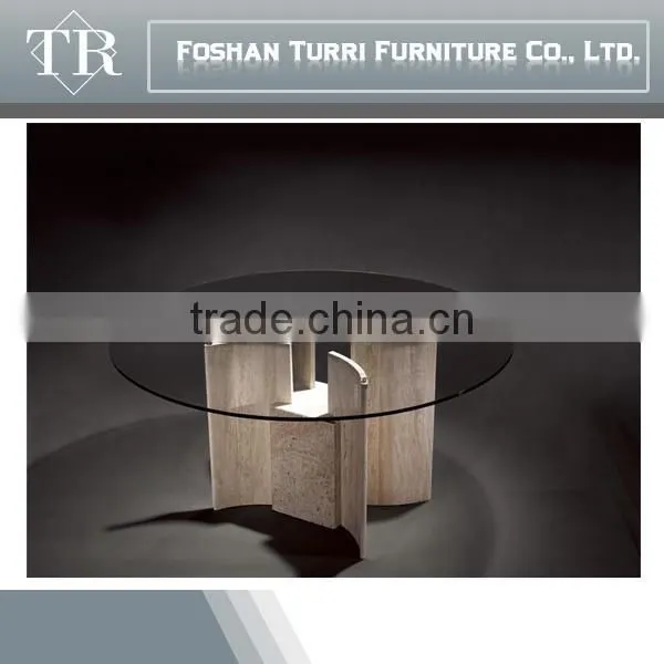 Iran Natural Travertine Base Round Glass Side Table photo-2