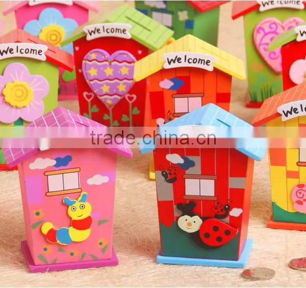 Kids Cartoon House Wooden Saving Box&money Box photo-2