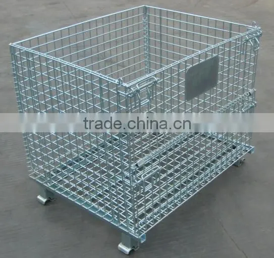 Galvanized plating folding wire mesh cages for goods storage in warehouse