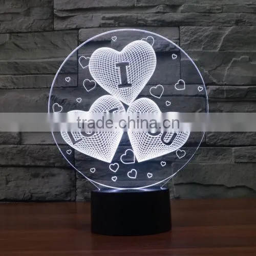 Novelty Valentine Gift 3D I Love You Night Light 7 Color Change LED Table Lamp Gift photo-2