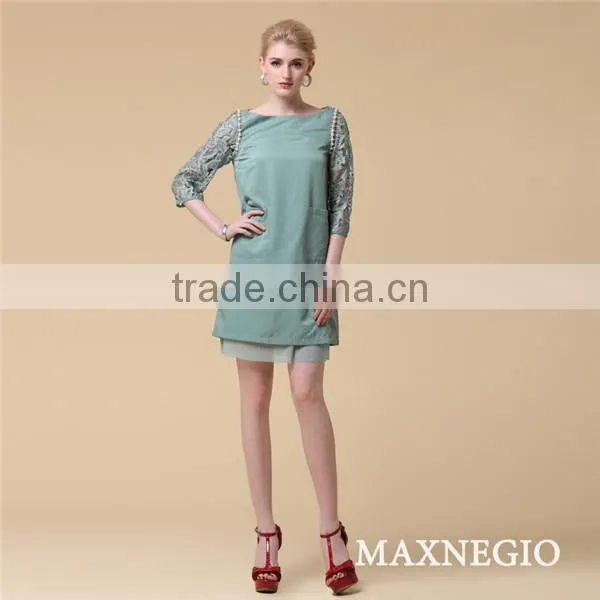 2015 New Causal 100% Cotton Three Quarter Sleeve Latest Casual Gaon Dress photo-6