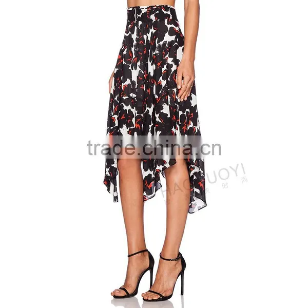 MGOO 2016 Imported OEM Services Floral Dancing Skirts For Women Ruffles Pleated Block Print Pattern Skirt 15145A923 photo-6