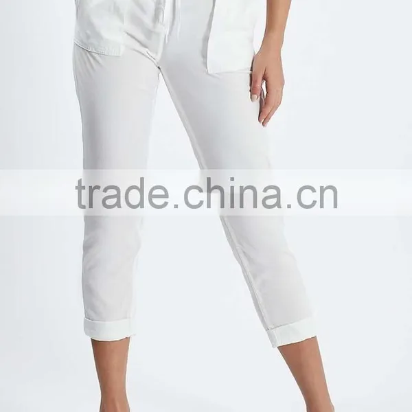 Plain White Tapered Leg Women Casual Cotton Pant Trousers New Design photo-2