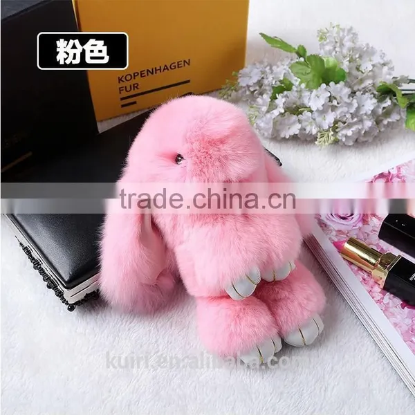 Cute Mini Genuine Rabbit Fur Pom Pom Key Chain Women Trinket Rabbit Toy Doll Bag Car Key Ring Monster Jewelry Gift photo-5