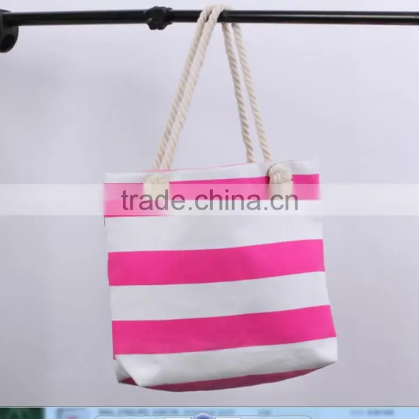 New Arrival Personalized Monogrammed Striped Fashionable Canvas Beach Tote Bag photo-2