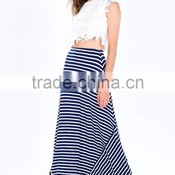 2015 Wholesale Fashion Design Women Stripe Long Skirt Asymmetrical High Waist Maxi Long Skirt for Women photo-3