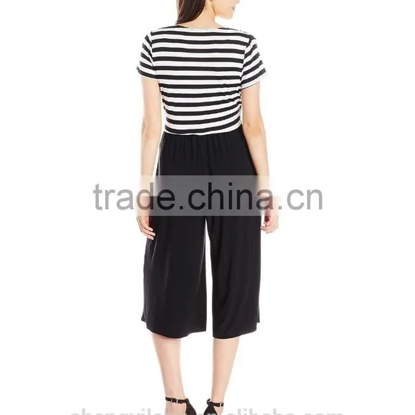 Women's Stripe Knit Wrap Bodice Jumpsuit With Dress Pants photo-2