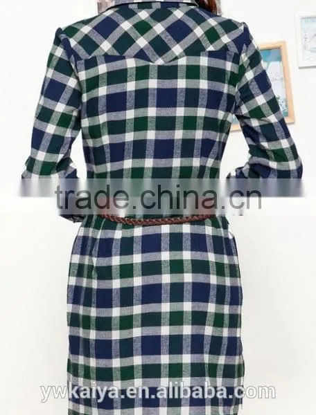 2014 New Pattern 100% Cotton Plaid Long Sleeve Long Women Blouse Office Wear photo-3