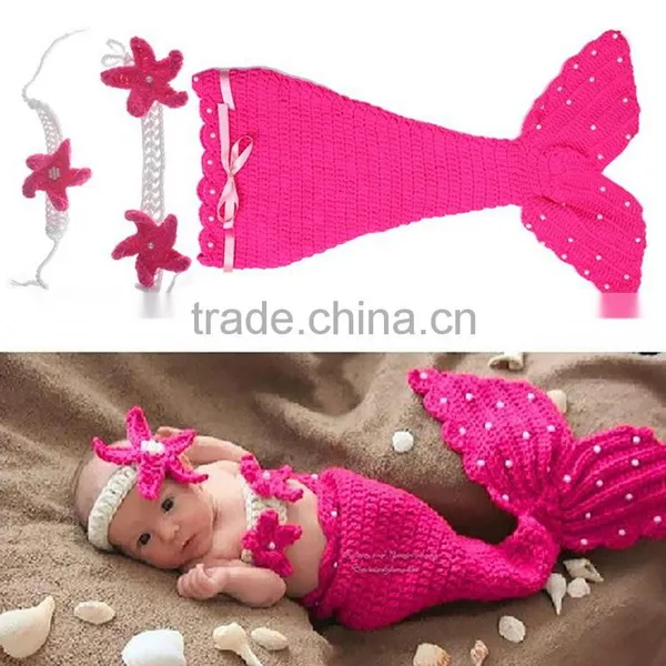 2017 Newborn Baby Knit Crochet Mermaid Headband Costume Photo Prop photo-5