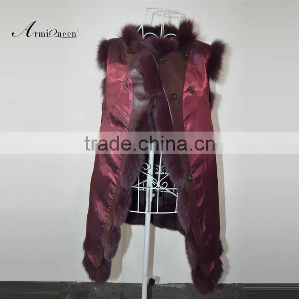 Rose Real Fox Fur Gilet For Ladies Wear,Long Style Fur Vest&Coat photo-3