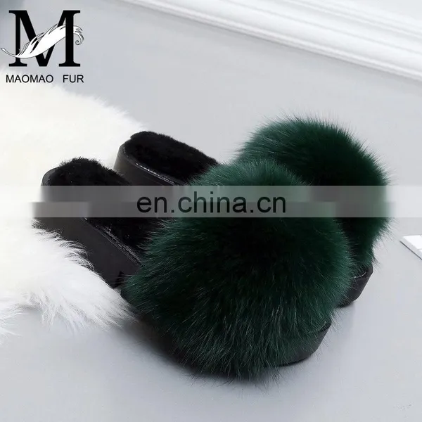 Wholesale Cheaper Fox Fur Shoes Slippers Fox Fur Slides Women Shoes photo-2