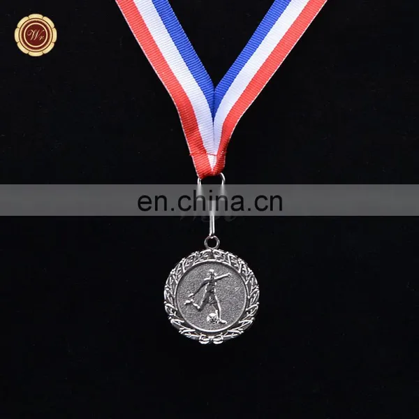 WR Awards Accessory Metal Medal Model Craft Wholesale Silver Foil Soccer Medal With Ribbon photo-2
