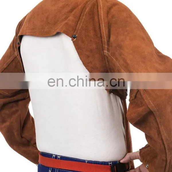 Yellow Split Cow Leather Welding Cape Sleeves With Detachable Leather Bib Welding Apron photo-4