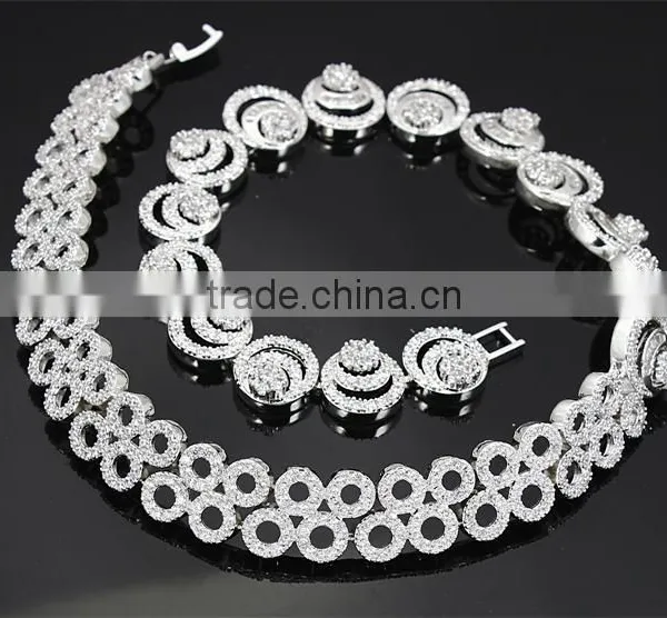 Round Top AAA Quality Cubic Zirconia Dubai White Gold Luxury Bridal Jewelry Set photo-3