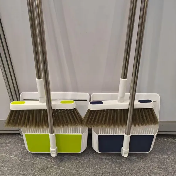 Plastic Dustpan Sets With Broom and Plastic Toilet Brush Manufacturer With Wood Handle Foldable Style photo-3
