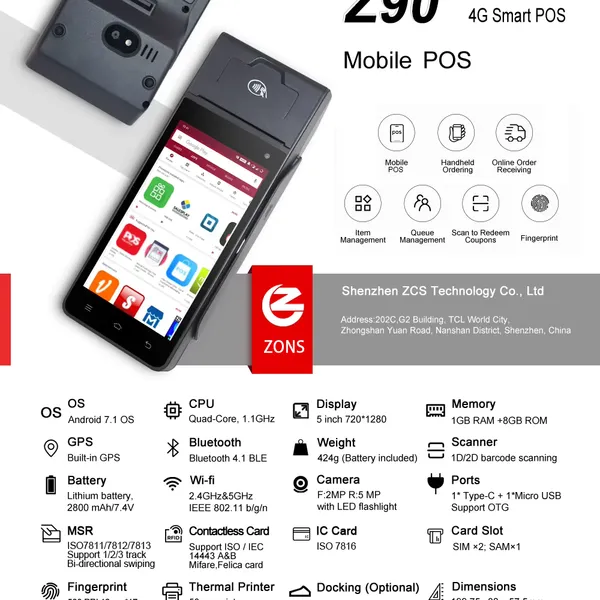 Z90 Handheld Android POS Machine Built-in 58mm Thermal Printer for Restaurant & Shop photo-4