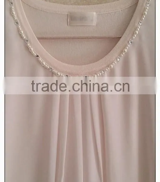Sweet Pink Chiffon Knitting Wear Short Sleeve Chiffon Girl T-shirt photo-4