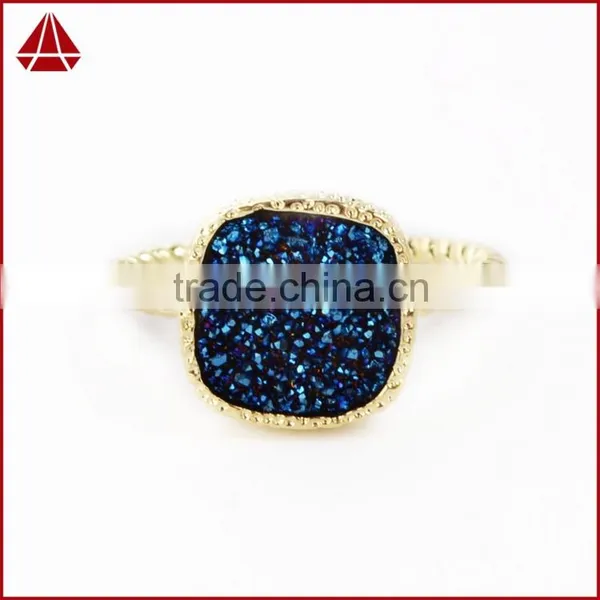 Navy Blue Druzy Ring Cushion Square Cut Stacking photo-3