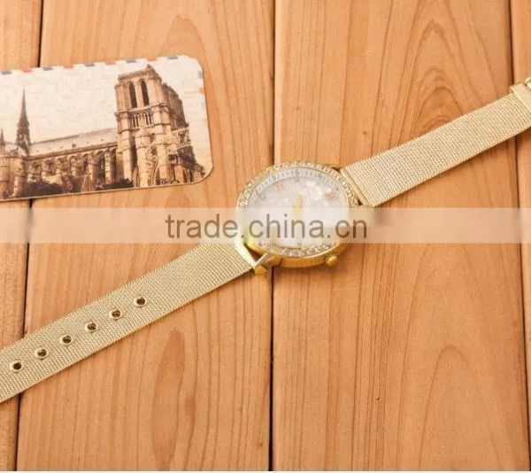 Net Belt New Design Woman's Quartz Watch Fashion Gold Rhinestone Woman Watches Stainless Steel High Quality Women's Watch SB1206 photo-3