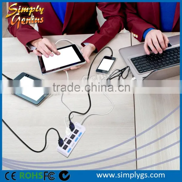 Real USB 2.0 4 ports hub with Built-In Individual Power Switches and indicator lights