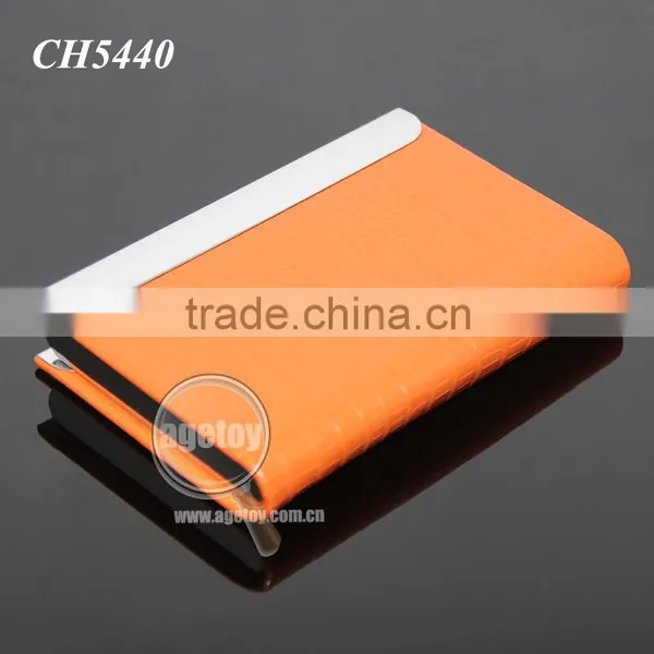 Orange Color Leather Stainless Steel Metal Leather Business Card Holder photo-2