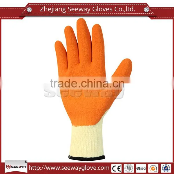 Seeway 10G Polycotton Liner Orange Latex Coated Workplace Safety Gloves Direct Buy From China