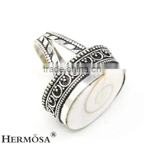 Free Shipping Origin Perfect White Shiva Shell 925 Sterling Silver Gemstone Men Rings photo-2