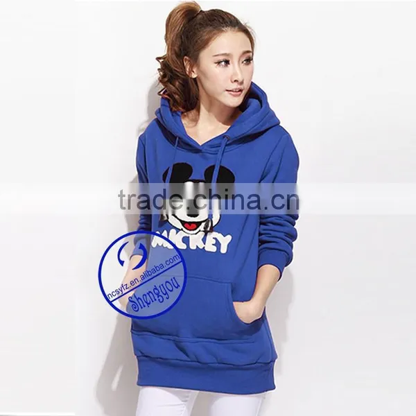 Wholesale Cheap Plain 100% Polyester Women Blue Hoodie photo-4