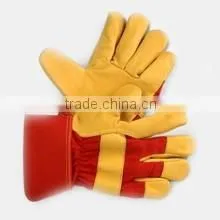 Work Glove Red Cow Split Leather Back Stripped Cotton/ Patch Palm Working Glove photo-6