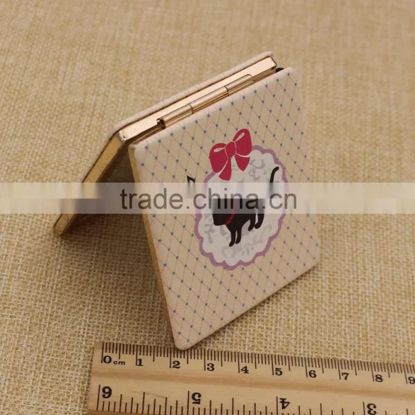 Customized Beautiful Gold Leather Cat Compact Mirror photo-3