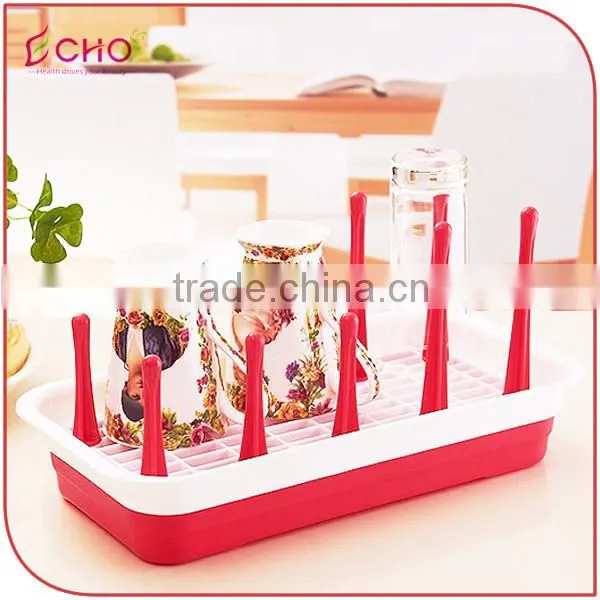 Kitchen Tableware Plastic Rectangle Green Draining Dish Rack for Water Cups and Saucers Holder photo-6