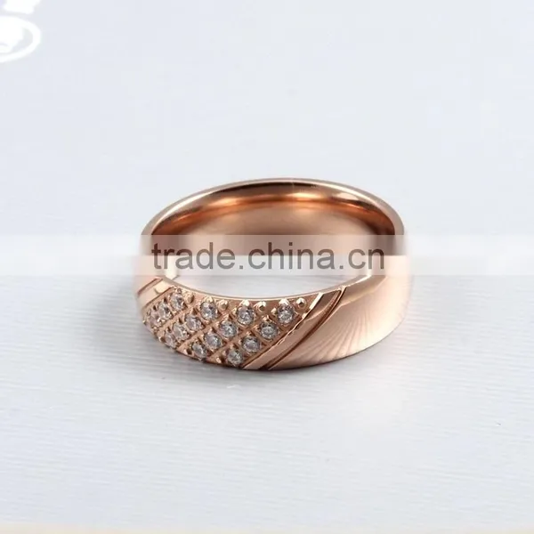 Stainless Steel Rose Gold Pave Setting Cubic Zirconia Dimond Ring photo-5